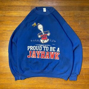 Vintage Kansas Jayhawks Snoopy Sweatshirt Womens XL Blue University Crewneck